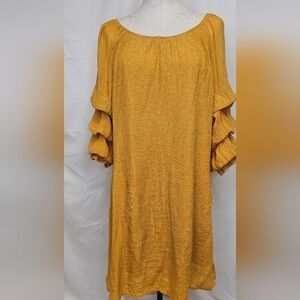 Chic Mustard Ruffle Sleeve Dress